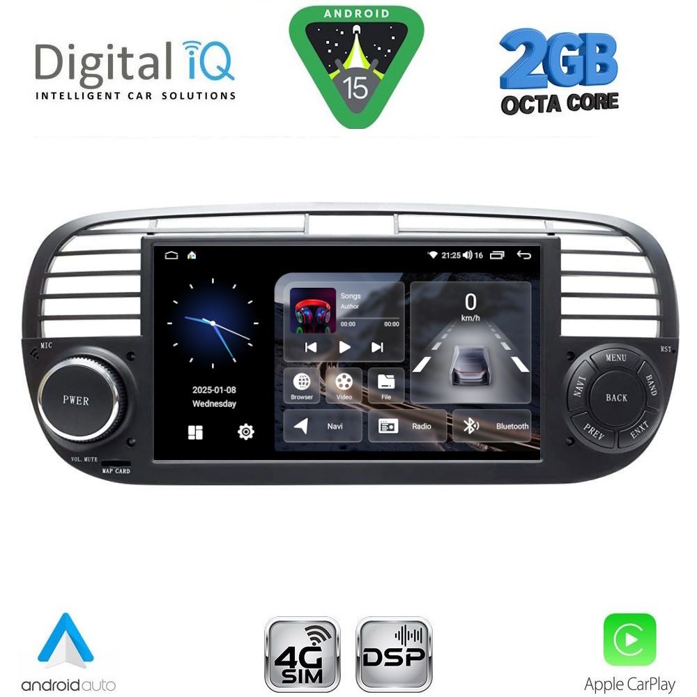 BLF365BL-15 DIGITAL IQ BLF 365BL_CPA (7" DECK) MULTIMEDIA SYSTEM for FIAT 500 mod. 2007-2015 (BLACK) - Image 1