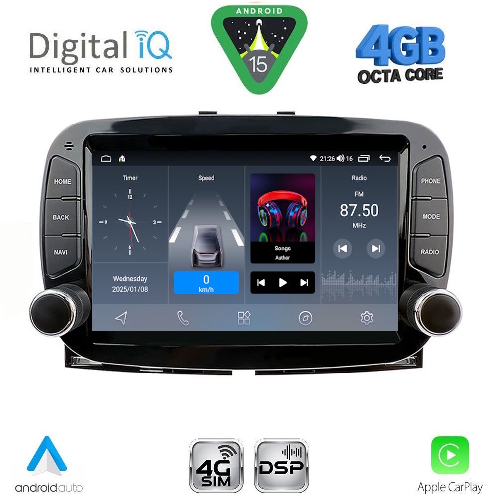 BLG498_15 DIGITAL IQ BLG 498_CPA (7" DECK) MULTIMEDIA SYSTEM for FIAT 500 mod. 2016-2025 - Image 1
