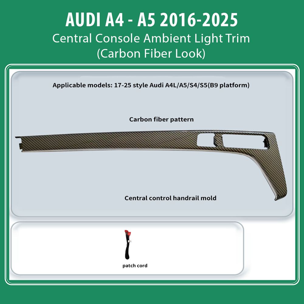 AUDI_A5_2016-25_Ambiernt_Lights_Central_Control_Carbon_01 DIQ AMBIENT AUDI A4 - A5 ADPJ08 (Digital iQ Ambient Light for AUDI A4- A5 mod. 2016-2025, Central Console Ambient Light Trim, Carbon Fiber Look) - Image 1