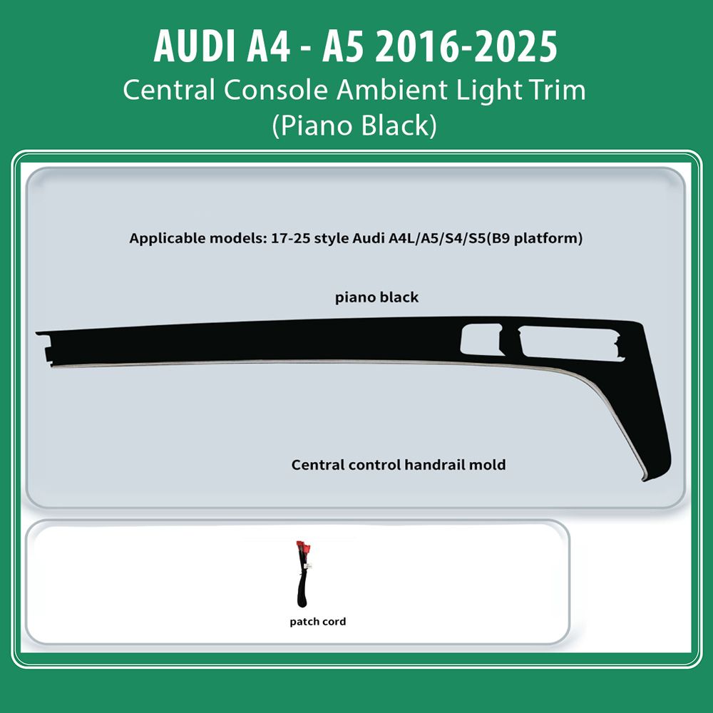 AUDI_A5_2016-25_Ambiernt_Lights_Central_Control_Piano_Black_01 DIQ AMBIENT AUDI A4 - A5 ADPJ06 (Digital iQ Ambient Light for AUDI A4- A5 mod. 2016-2025, Central Console Ambient Light Trim, Piano Black) - Image 1