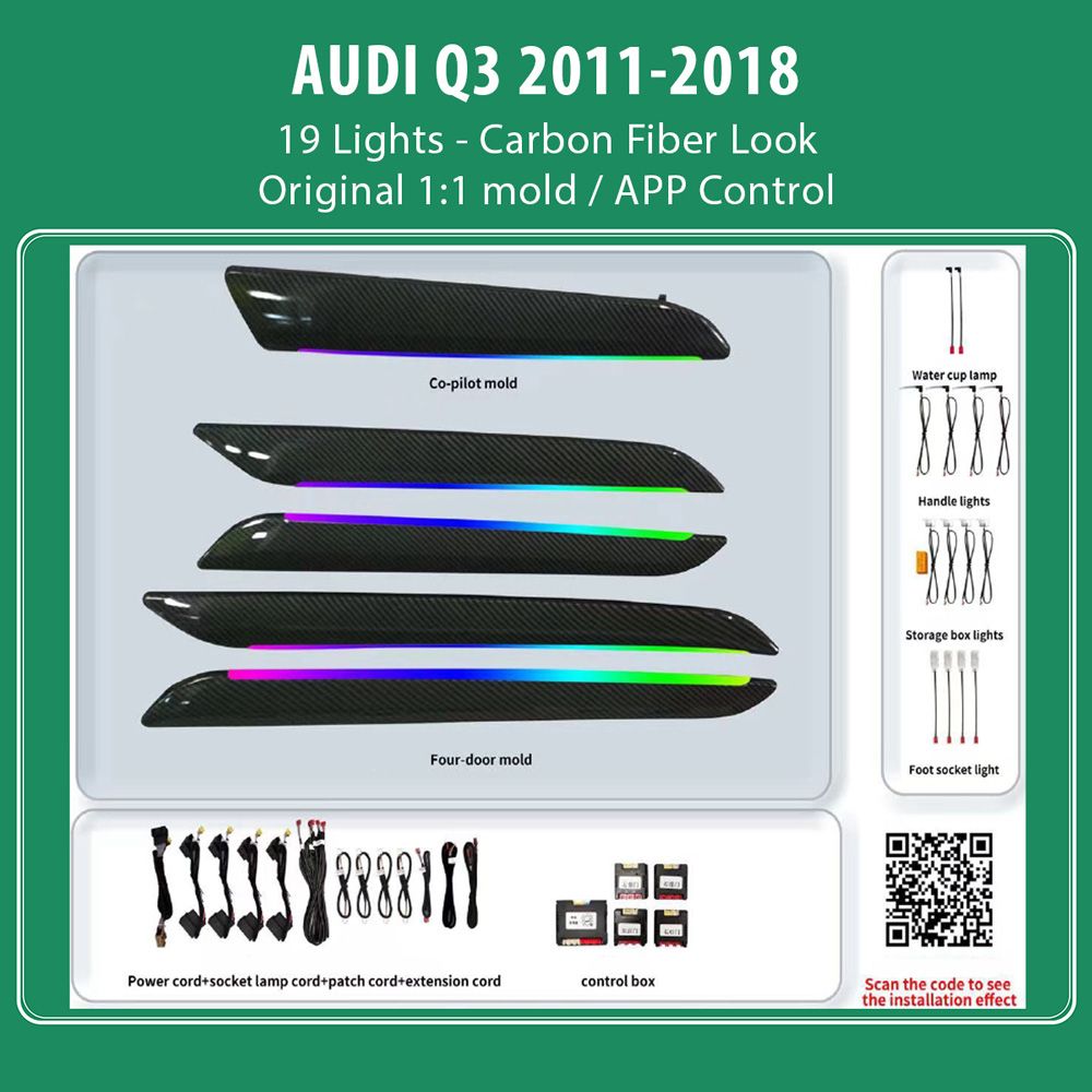 AUDI_Q3_2011-18_Ambient_19_Lights_Carbon_01 DIQ AMBIENT AUDI Q3 (8U) DYN (Digital iQ Ambient Light for Audi Q3 mod. 2011-2018 with 19 Lights, Carbon Look) - Image 1