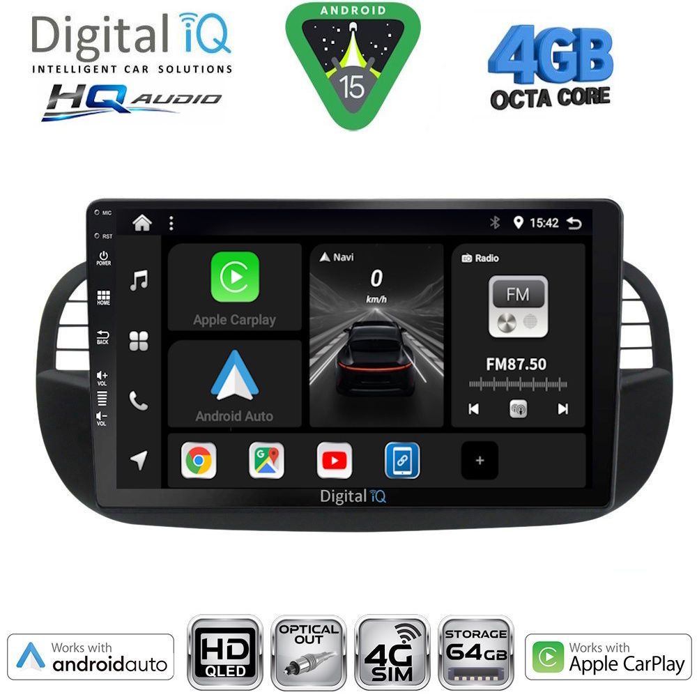 BXK19130BL-15 DIGITAL IQ BXK 19130BL_CPAA (9inc) MULTIMEDIA TABLET for FIAT 500 mod. 2007-2015 (BLACK) - Image 1