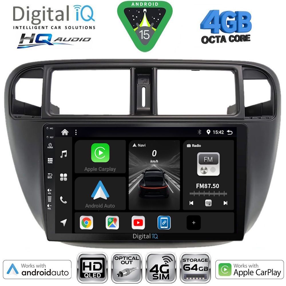 BXK19186-15 DIGITAL IQ BXK 19186_CPAA A/C (9inc) MULTIMEDIA TABLET for HONDA CIVIC mod. 1995-2001 - Image 1
