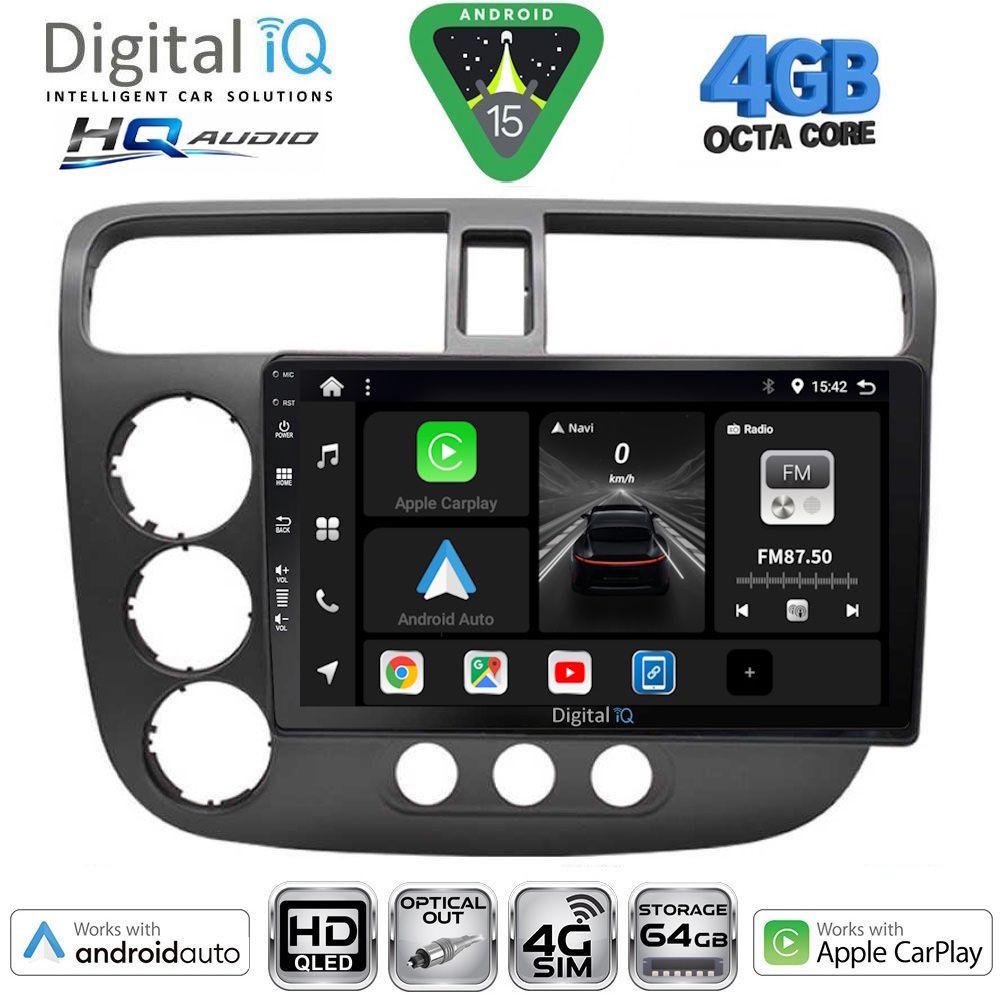 BXK19187-15 DIGITAL IQ BXK 19187_CPAA (9inc) MULTIMEDIA TABLET for HONDA CIVIC 4D mod. 2001-2006 - Image 1