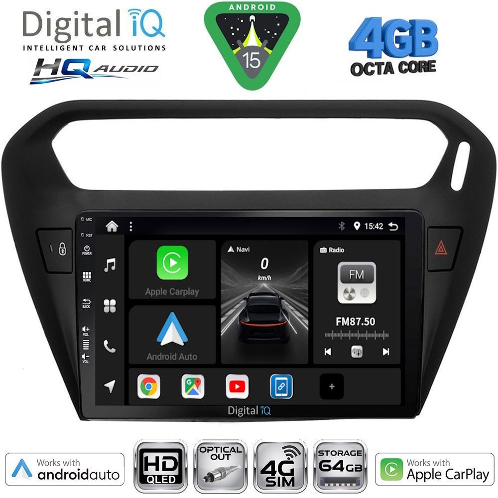 BXK19511BL-15 DIGITAL IQ BXK 19511BL_CPAA (9inc) MULTIMEDIA TABLET for CITROEN ELYSEE – PEUGEOT 301 mod. 2013-2026 (BLACK) - Image 1