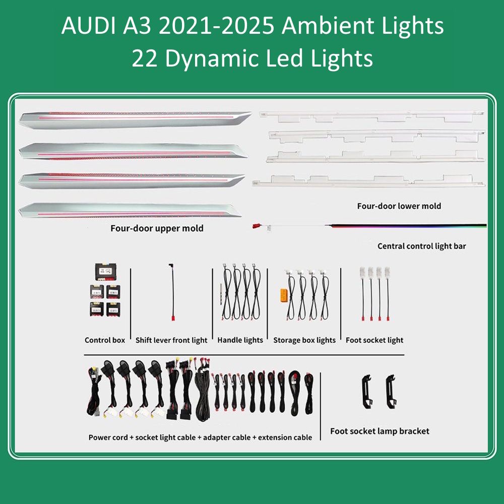 DIQ-AMBIENT-AUDI-A3-8Y-DYN_ DIQ AMBIENT AUDI A3 (8Y) DYN mod. 2021-2026 (Digital iQ Ambient Light for Audi A3 (8Y) mod. 2021-2026 with 22 Lights) - Image 1