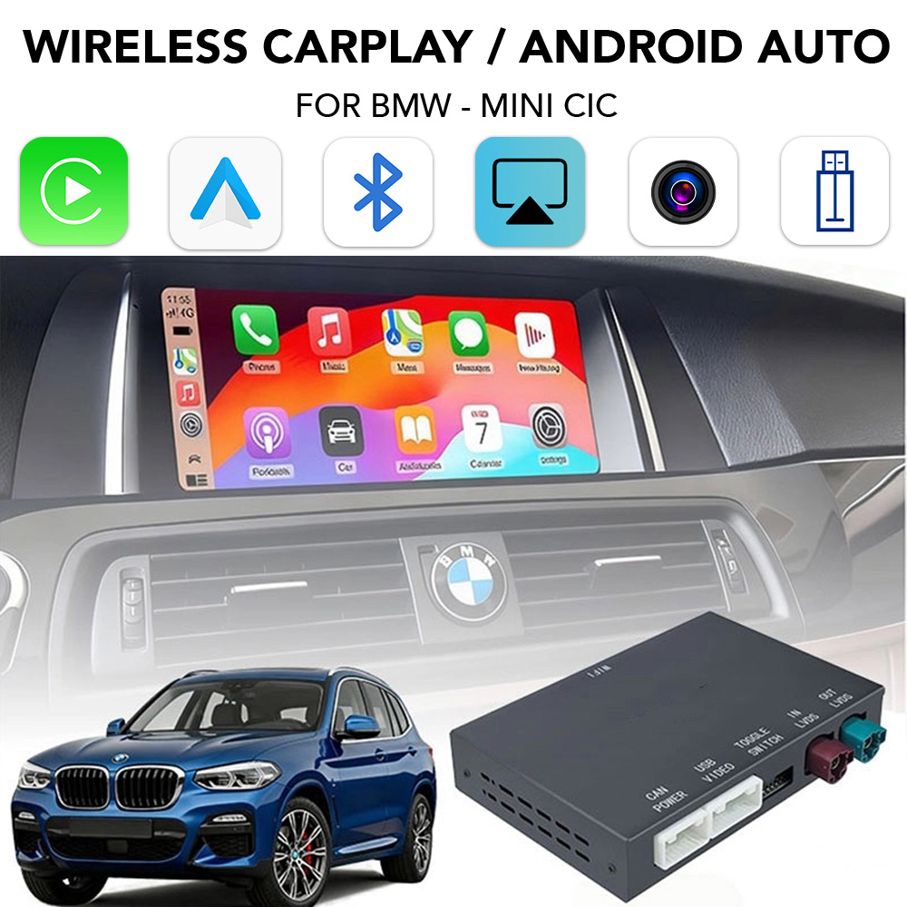 Digital_iQ_Carplay_BM006W_CIC_001 LENOVO LTP BM2906F CPAA (WIRELESS CARPLAY / ANDROID AUTO BOX for BMW - MINI (CIC system) with 2 cameras FRONT - REAR) - Image 1