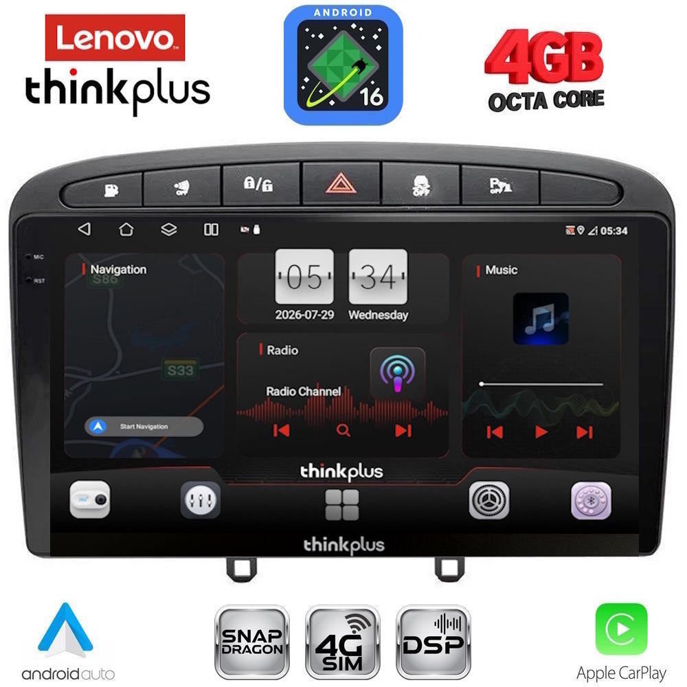 LTG7513BL_16 LENOVO LTG 7513BL_CPA (9inc) MULTIMEDIA TABLET for PEUGEOT 308 mod.2007-2012 - RCZ mod.2009-2015 (BLACK) - Image 1
