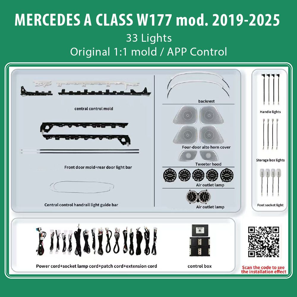 MERCEDES_A-CLASS_2019-25_Ambient_33_Light_01 DIQ AMBIENT MERCEDES A BC14M5 (Digital iQ Ambient Light Kit for MERCEDES A CLASS W177 mod. 2019-2025, 33 Lights) - Image 1