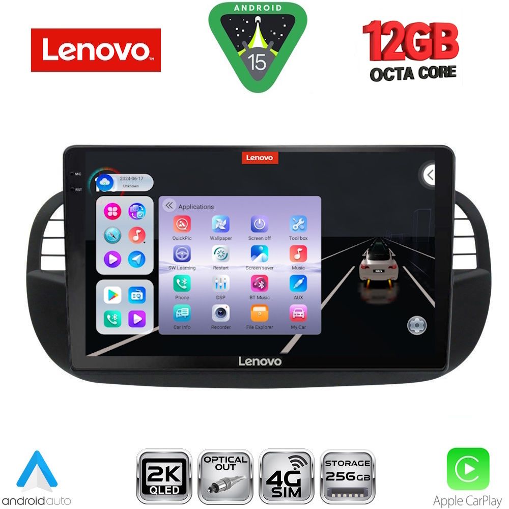 SSZ12130_15 LENOVO SSZ 12130BL_CPA (9inc) MULTIMEDIA TABLET for FIAT 500 mod. 2007-2015 (BLACK) - Image 1