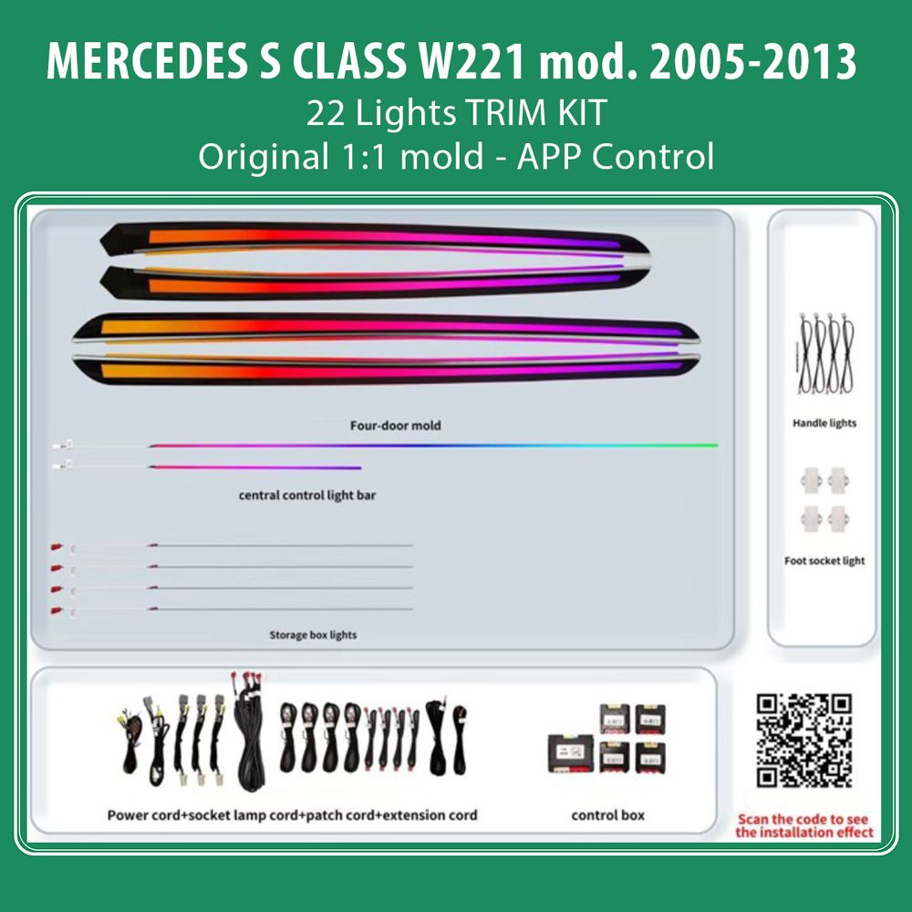 S_CLASS_W221_2005-13_Ambient_22_lights-Trim-Kit_01 DIQ AMBIENT BENZ HCBC01 TRIM (Digital iQ Ambient Light for Mercedes S (W221) mod. 2005-2013 with 22 Lights Trim Kit) - Image 1