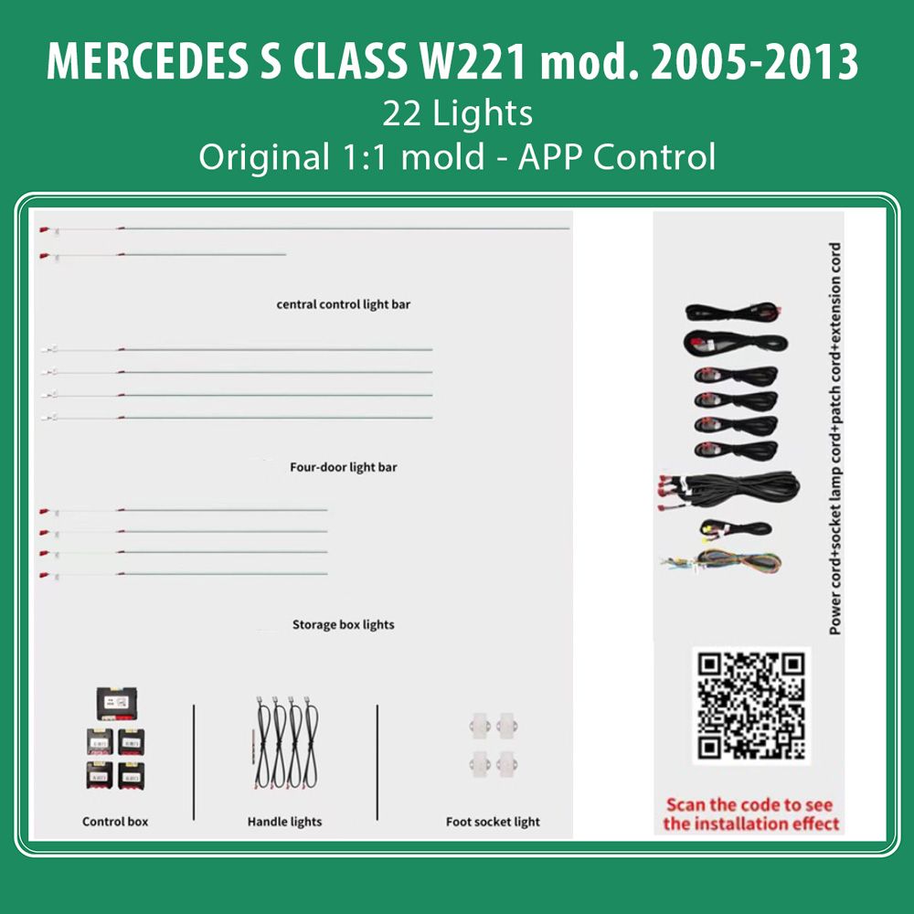 S_CLASS_W221_2005-13_Ambient_22_lights_01 DIQ AMBIENT BENZ BC01 (Digital iQ Ambient Light for Mercedes S (W221) mod. 2005-2013 with 22 Lights) - Image 1