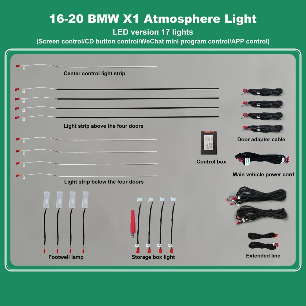 16-20-BMW-X1-Ambient-17-Light DIQ AMBIENT BMW X1 (F48) (Digital iQ Ambient Light for BMW X1 F48 mod. 2016-2022 with 17 Lights) - Image 1