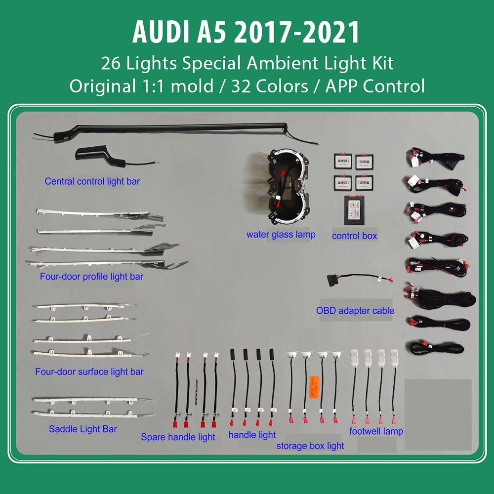 Audi_A5_2017-21_26L_01 DIQ AMBIENT AUDI A5 (F5) mod. 2017-2024 (Digital iQ Ambient Light for Audi A5 mod. 2017-2024 with 26 Lights) - Image 1