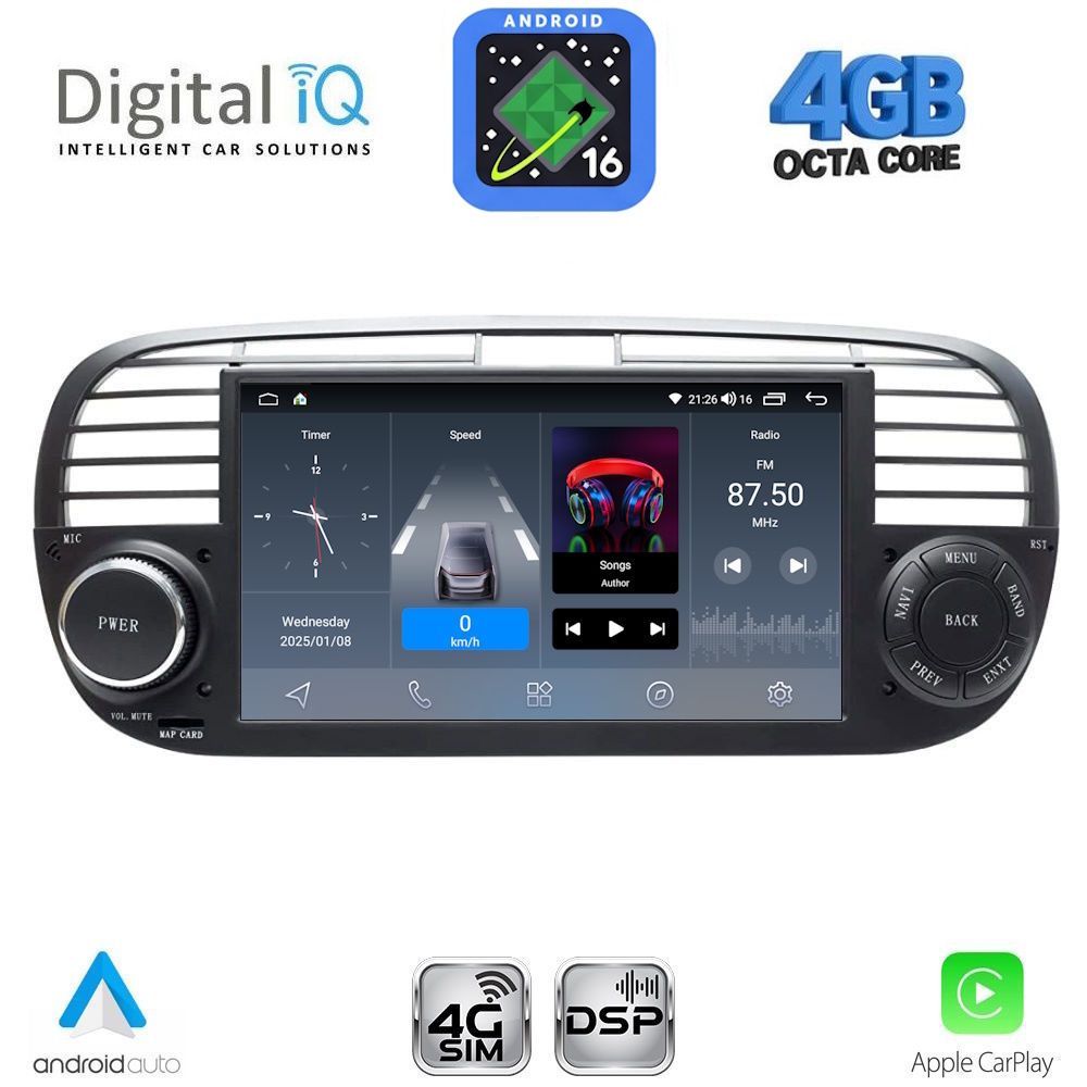 BLG465BL-16 DIGITAL IQ BLG 465BL_CPA (7" DECK) MULTIMEDIA SYSTEM for FIAT 500 mod. 2007-2015 (BLACK) - Image 1