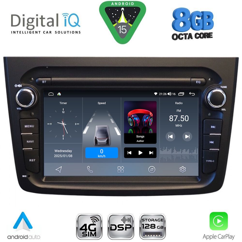 BLM757BL-15 DIGITAL IQ BLM 757BL_CPA (7" DECK) MULTIMEDIA OEM for ALFA ROMEO MITO mod. 2008-2018 (BLACK) - Image 1