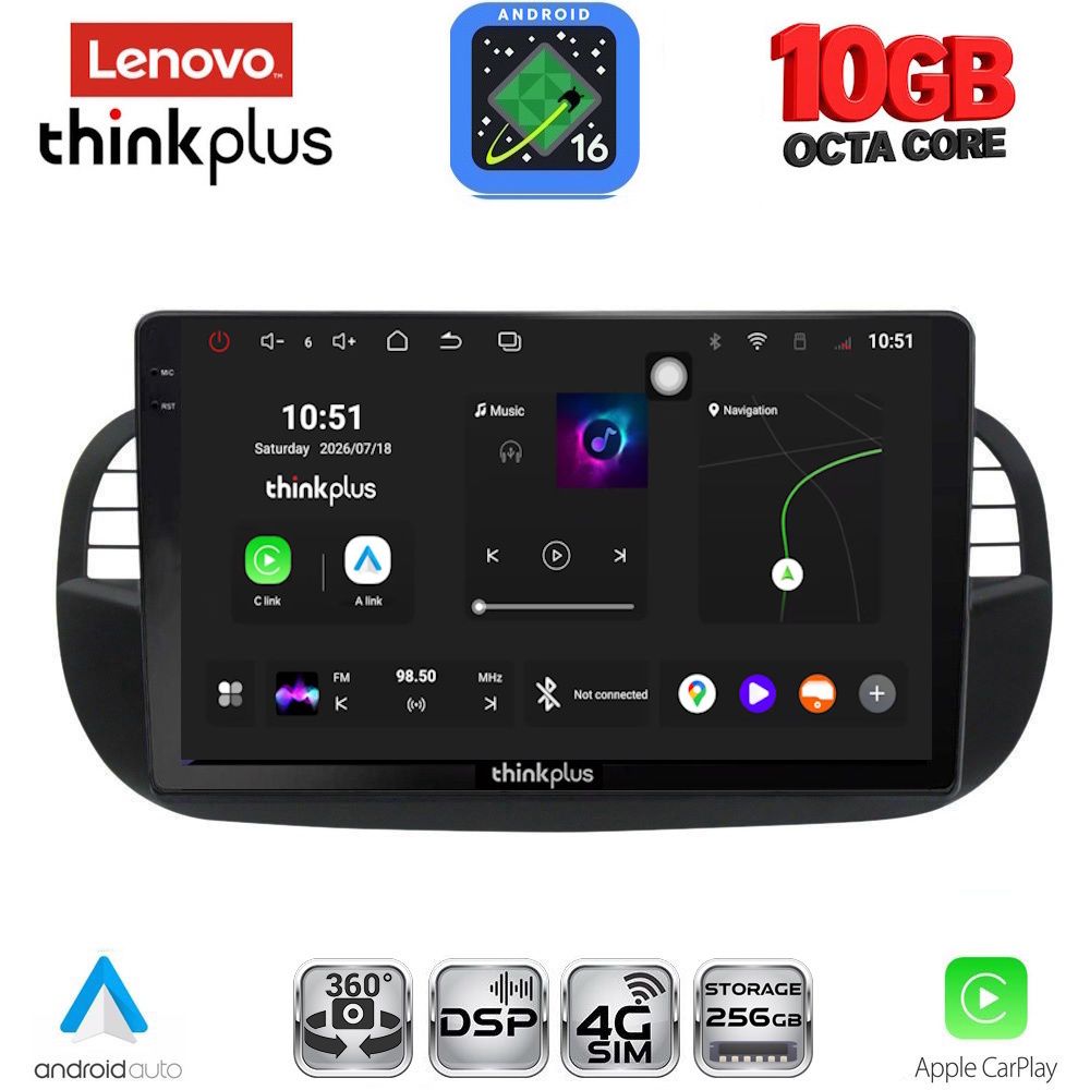 LTM11130_16 LENOVO LTM 11130BL_CPA (9inc) MULTIMEDIA TABLET for FIAT 500 mod. 2007-2015 (BLACK) - Image 1