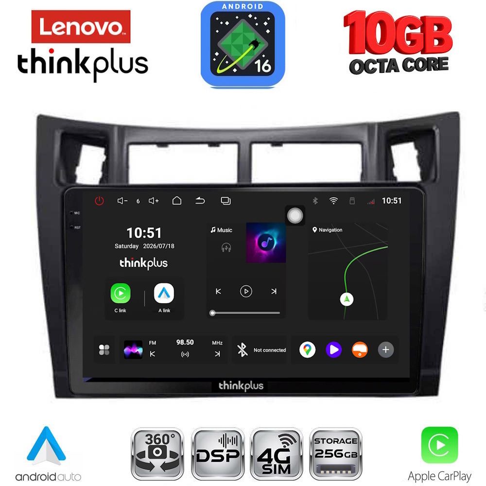 LTM11736_16 LENOVO LTM 11736BL_CPA (9inc) MULTIMEDIA TABLET for TOYOTA YARIS mod. 2006-2011 (BLACK) - Image 1