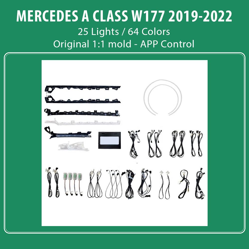 MERCEDES_A_CLASS_W177_Ambient_25_lights_01 DIQ AMBIENT 8176 A4B - BENZ A (W177) mod. 2019-2024 (Digital iQ Ambient Light for MERCEDES A W177 mod.2019-2024 with 25 Lights) - Image 1
