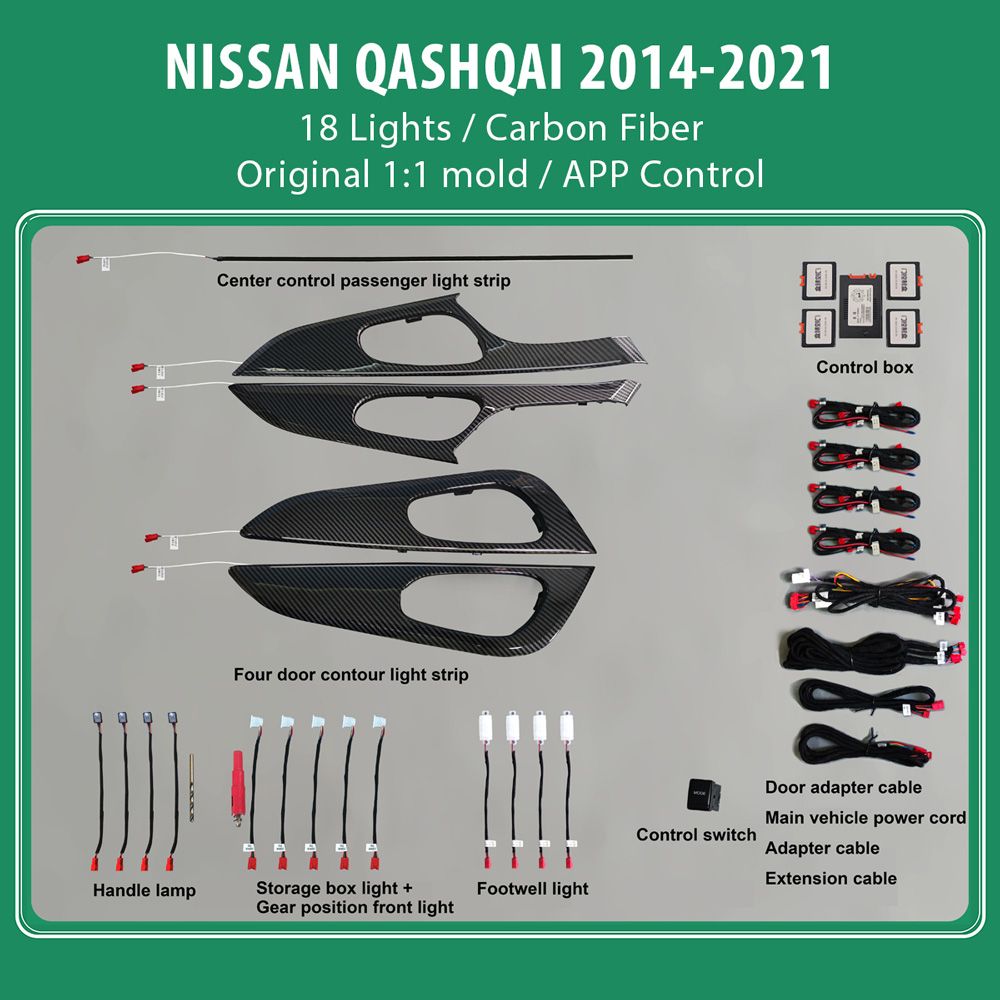 Nissan_Qashqai_2014-21_CF_18lights_01 DIG AMBIENT NISSAN QASHQAI II (CF) (Digital iQ Ambient Light for NISSAN QASHQAI mod. 2014-2021 with 18 Lights) CARBON FIBER - Image 1