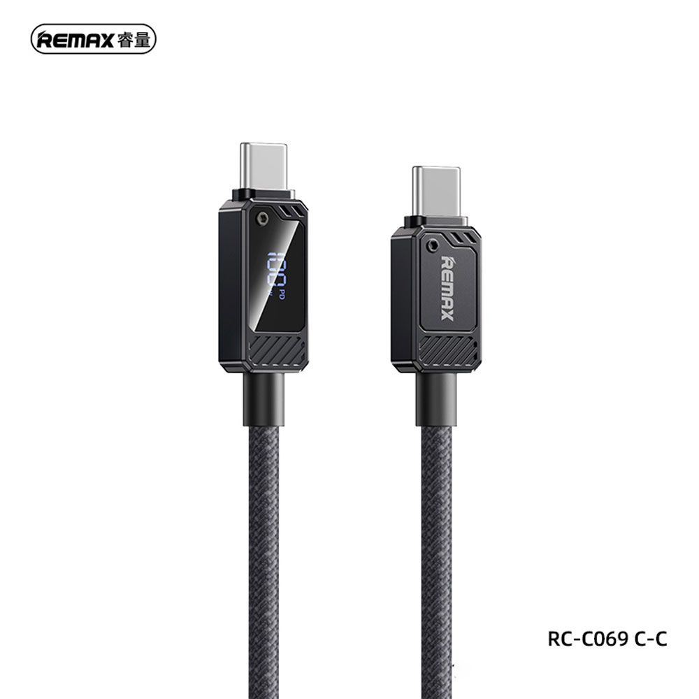 REMAX_RC-C069_01 REMAX RC-C069 C-C Type-C to Type-C 100W Fast Charging Cable with Display - Image 1