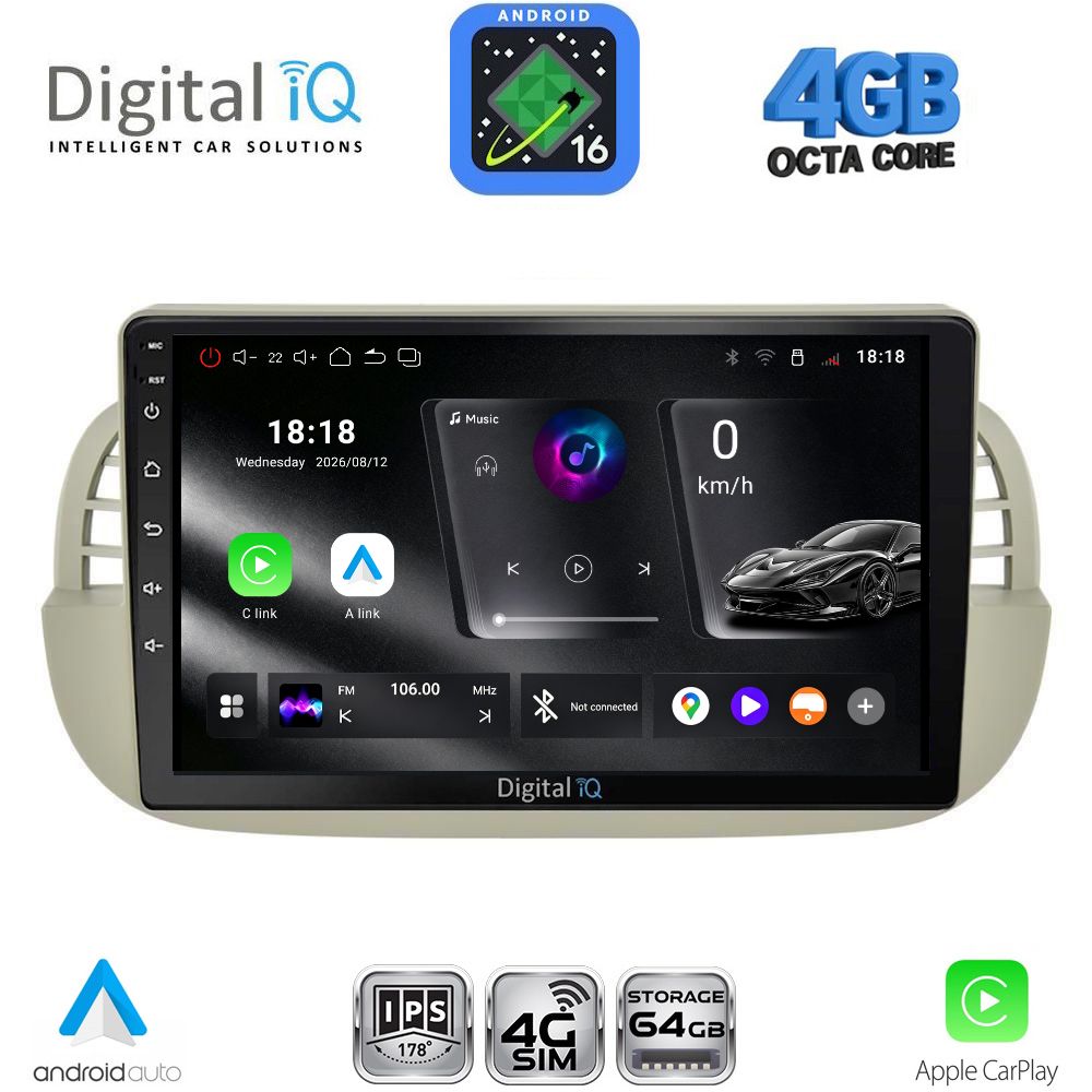 RTG6130BG_16 DIGITAL IQ RTG 6130BG_CPA (9inc) MULTIMEDIA TABLET for FIAT 500 mod. 2007-2015 (BEIGE) - Image 1