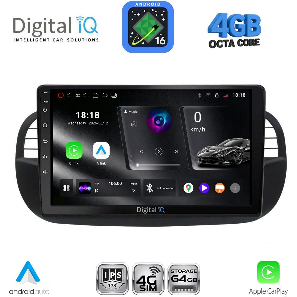 RTG6130_16 DIGITAL IQ RTG 6130BL_CPA (9inc) MULTIMEDIA TABLET for FIAT 500 mod. 2007-2015 (BLACK) - Image 1