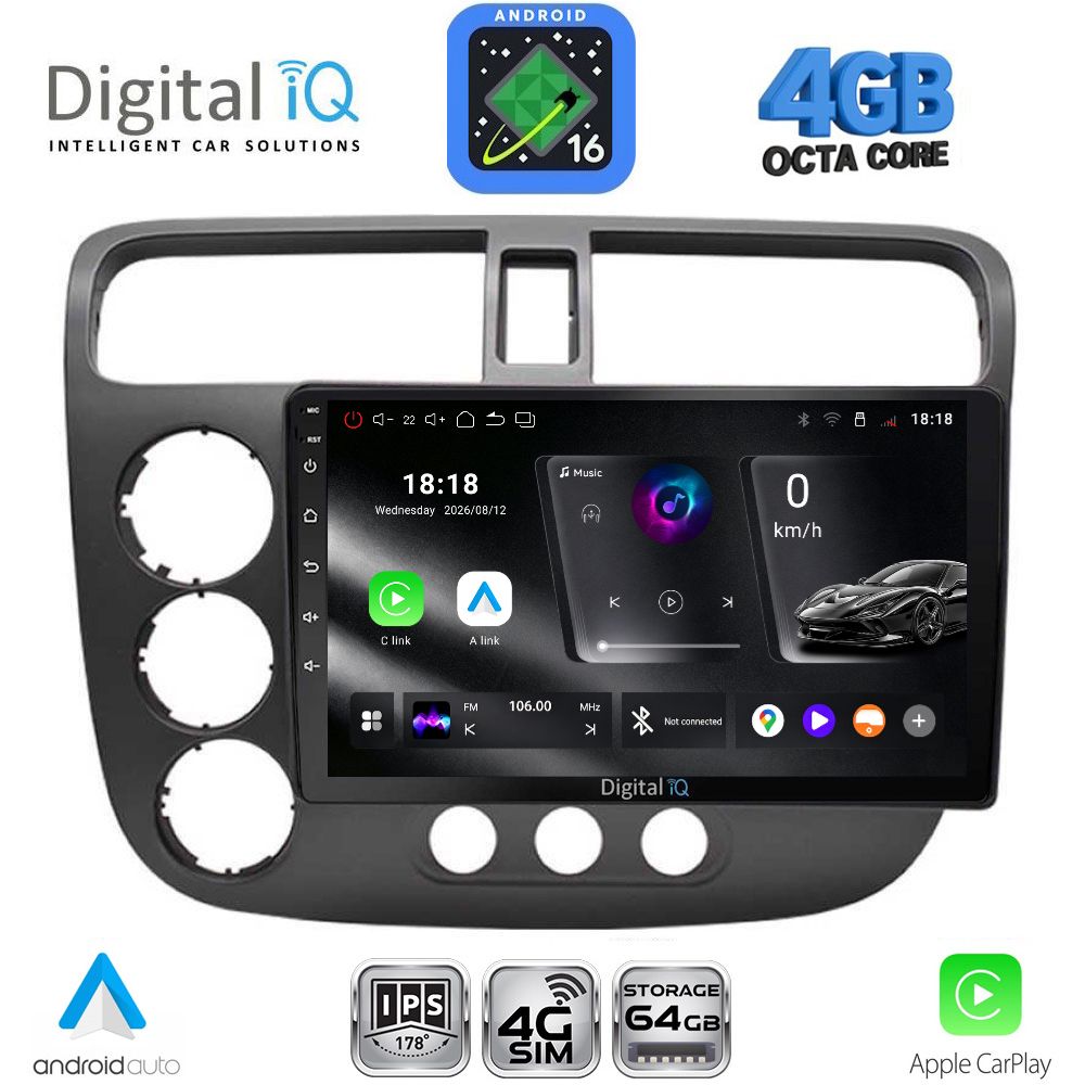 RTG6187_16 DIGITAL IQ RTG 6187_CPA (9inc) MULTIMEDIA TABLET for HONDA CIVIC 4D mod. 2001-2006 - Image 1