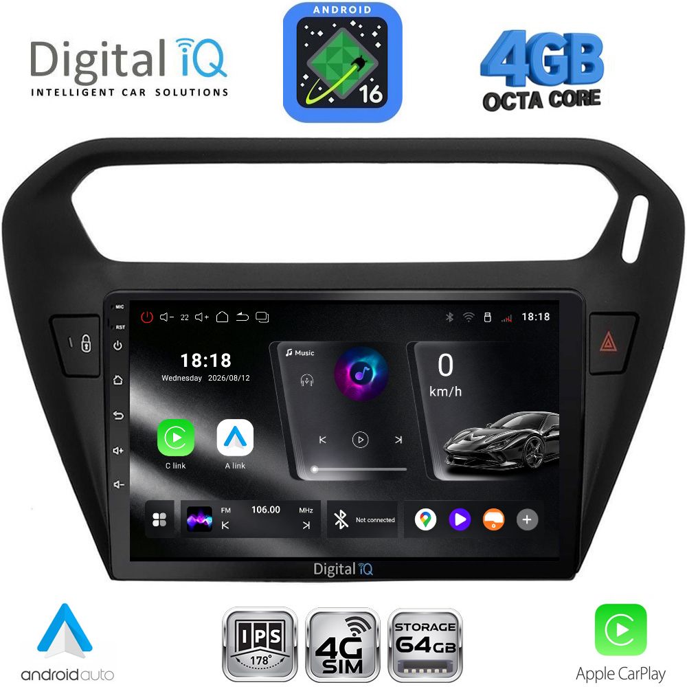 RTG6511BL_16 DIGITAL IQ RTG 6511BL_CPA (9inc) MULTIMEDIA TABLET for CITROEN ELYSEE – PEUGEOT 301 mod. 2013-2023 (BLACK) - Image 1