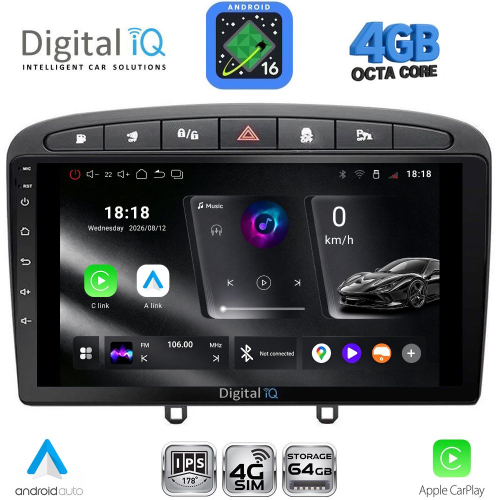 RTG6513BL_16 DIGITAL IQ RTG 6513BL_CPA (9inc) MULTIMEDIA TABLET for PEUGEOT 308 mod.2007-2012 - RCZ mod.2009-2015 (BLACK) - Image 1