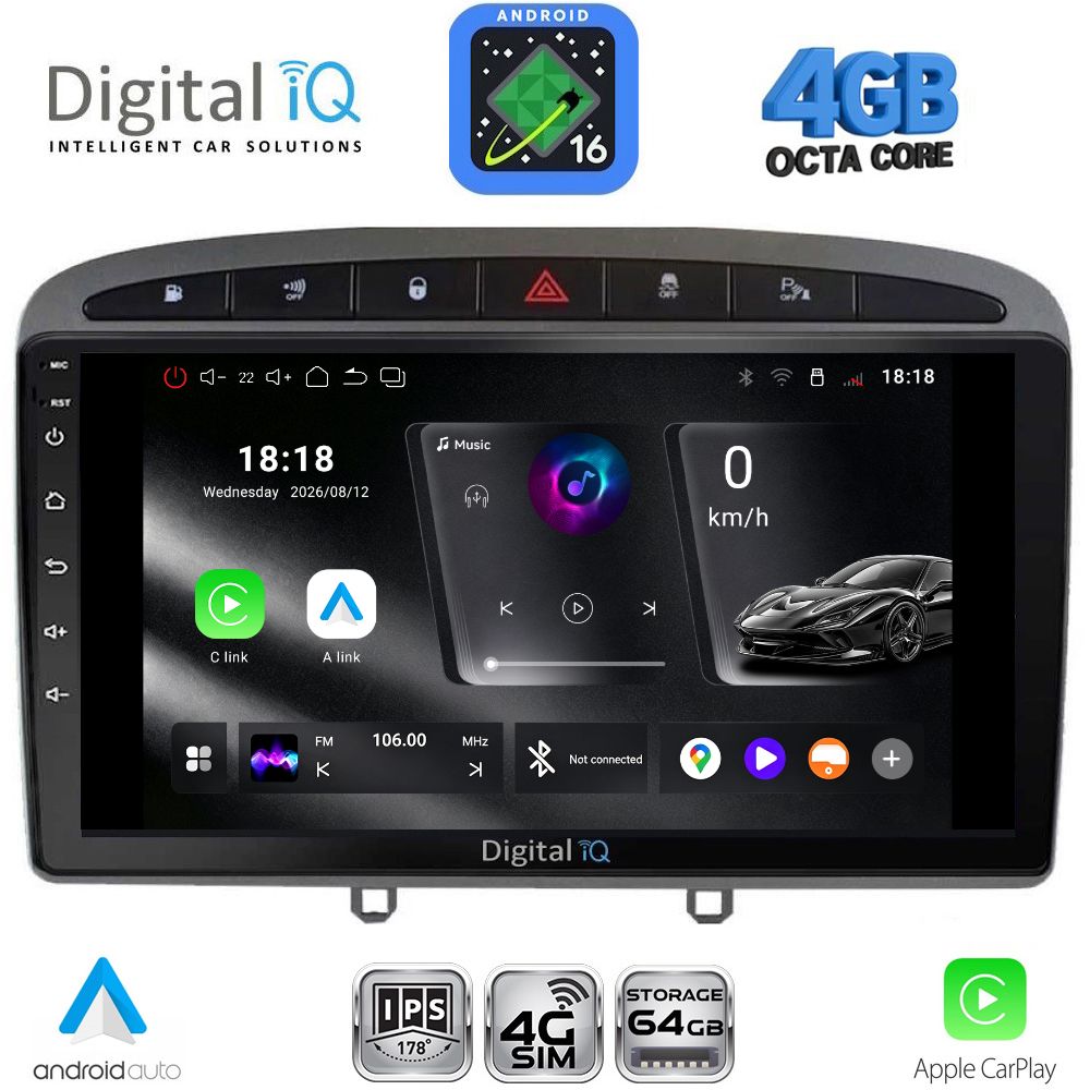 RTG6513GR_16 DIGITAL IQ RTG 6513GR_CPA (9inc) MULTIMEDIA TABLET for PEUGEOT 308 mod.2007-2012 - RCZ mod.2009-2015 (GREY) - Image 1