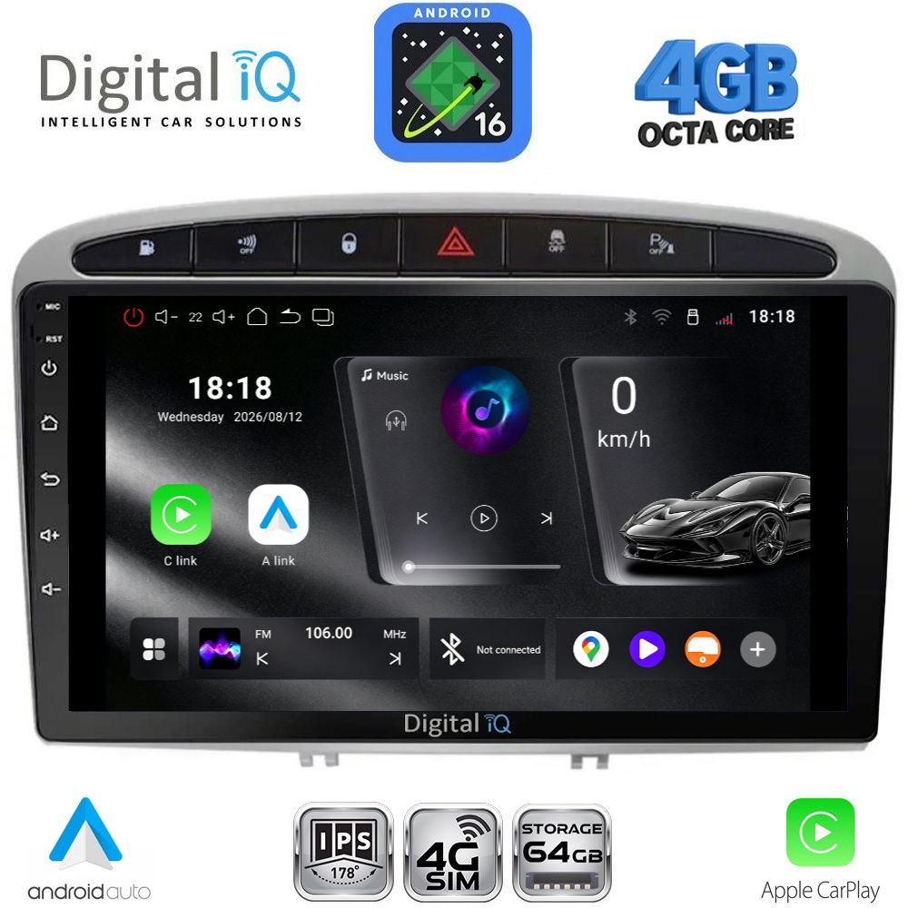RTG6513SL_16 DIGITAL IQ RTG 6513SL_CPA (9inc) MULTIMEDIA TABLET for PEUGEOT 308 mod.2007-2012 - RCZ mod.2009-2015 (SILVER) - Image 1
