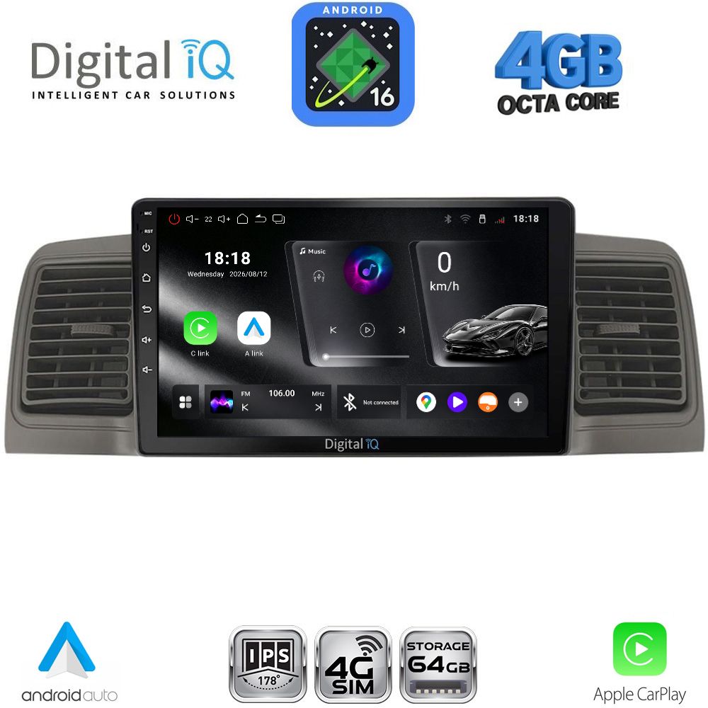 RTG6712GR_16 DIGITAL IQ RTG 6712GR_CPA (9inc) MULTIMEDIA TABLET for TOYOTA COROLLA mod. 2001-2006 (GREY) - Image 1
