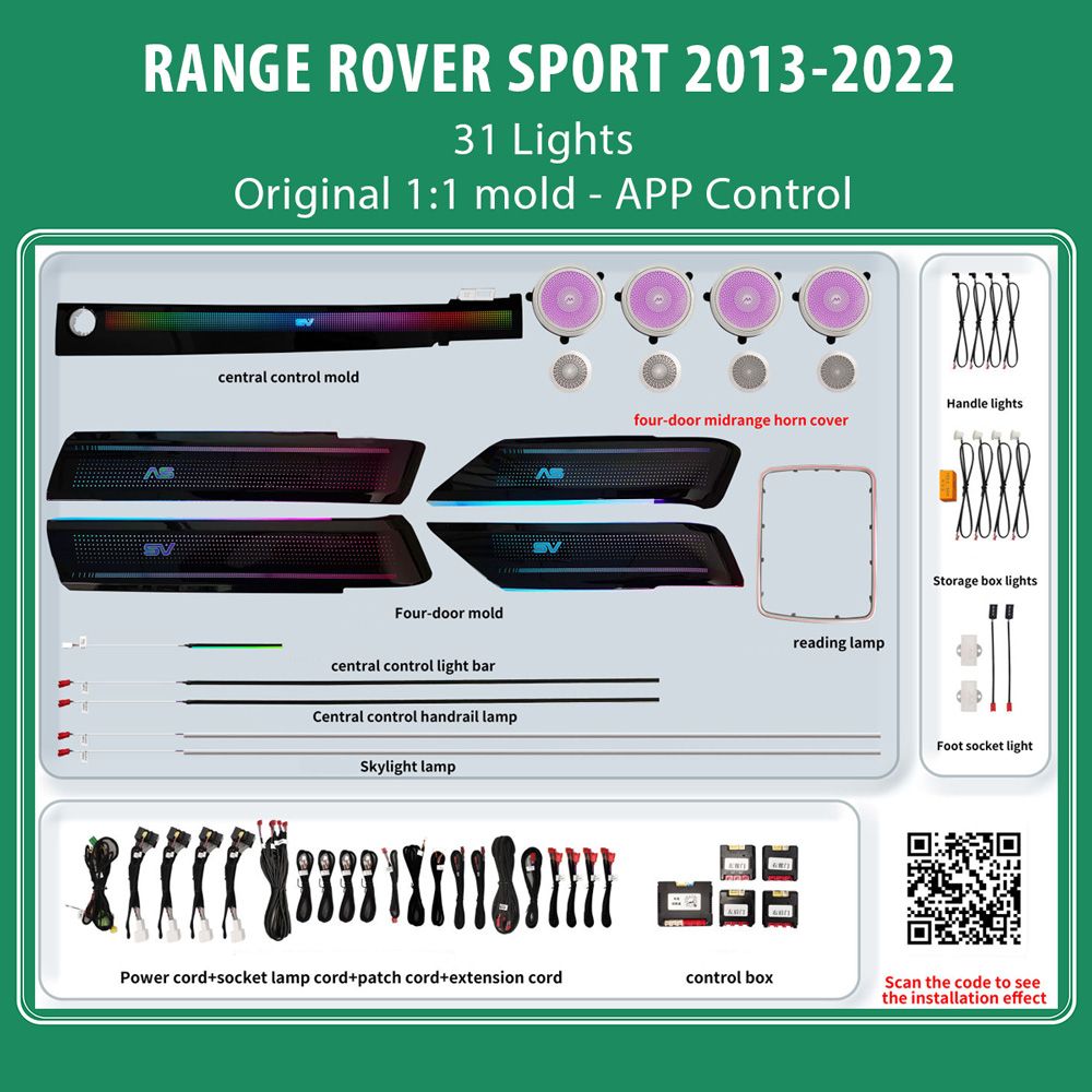 Range_Rover_2013-22_FK_01 DIQ AMBIENT LR RANGE ROVER SPORT (L494) FULL mod. 2013-2022 (Digital iQ Ambient Light for LAND ROVER RANGE ROVER SPORT L494 mod. 2013-2021 with 31 Lights) - Image 1