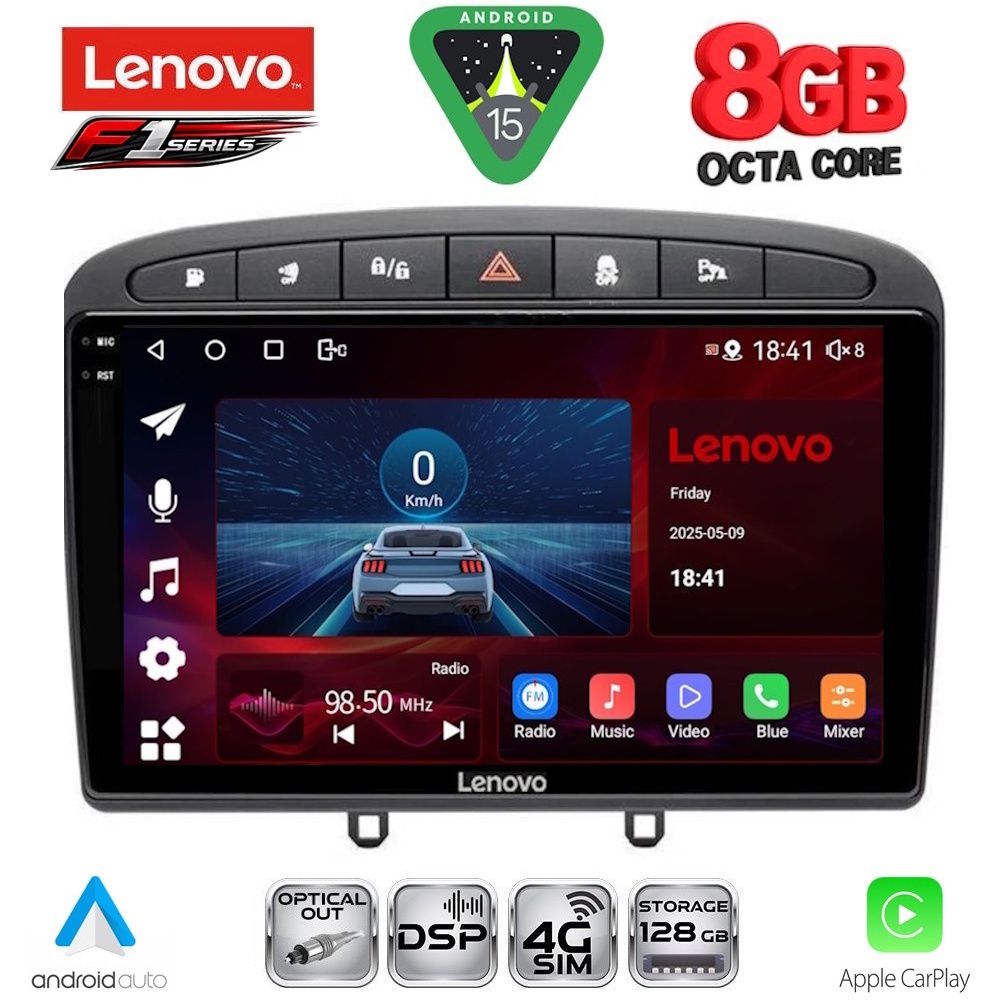 SSR10513BL-15 LENOVO SSR 10513BL_CPA (9inc) MULTIMEDIA TABLET for PEUGEOT 308 mod.2007-2012 - RCZ mod.2009-2015 (BLACK) - Image 1